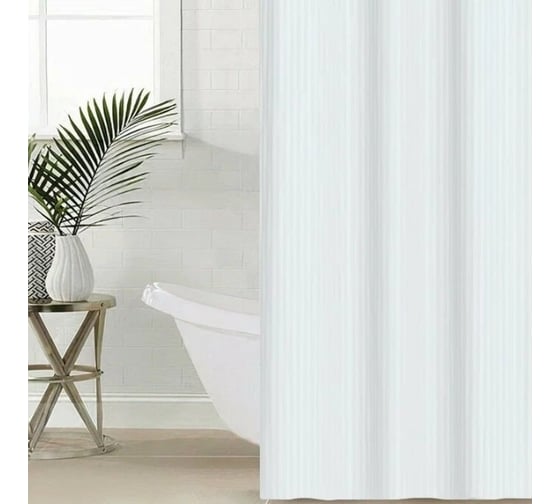 Изображение товара Штора в ванную Этель в полоску цвет белый, 180x200 см, 80гр/м2, 100% полиэстер 9748883