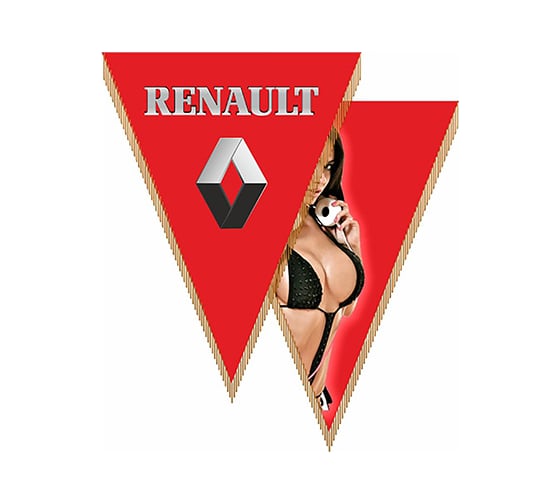 Изображение товара Треугольный вымпел RENAULT с девушкой фон красный буквы серебро SKYWAY S05101068