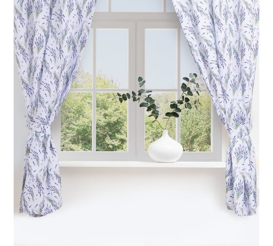 Изображение товара Комплект штор для кухни Этель Lavender с подхватами, 145x180 см, 2 шт, 100% полиэстер 7183001