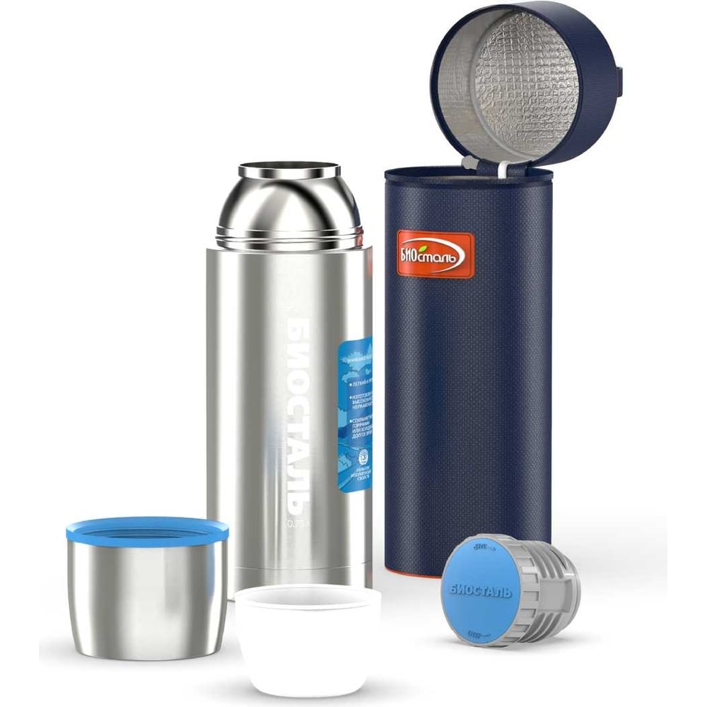 Изображение товара Термос Biostal Авто 0.75 литра, с термочехлом, стальной NBP-750-1