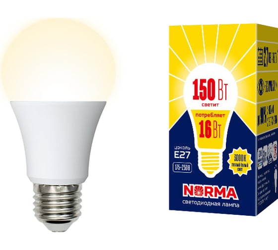 Изображение товара Светодиодная лампа Volpe. Форма A, матовая. Серия Norma LED-A60-16W/WW/E27/FR/NR UL-00004027
