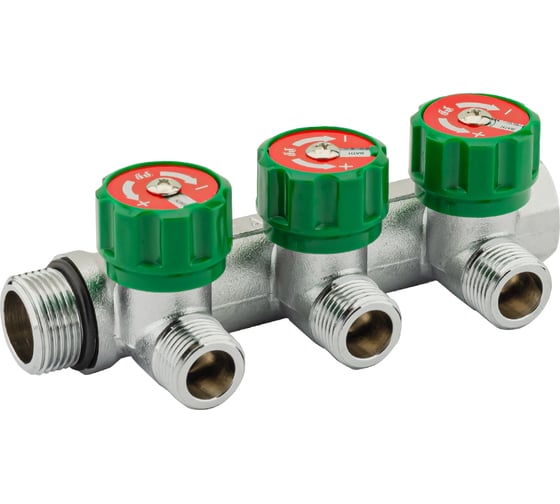 Изображение товара Коллектор PROFACTOR регулирующий, под плоскую прокладку, хром в/н 3/4" х 3 вых 1/2" нар PF MV 275.3