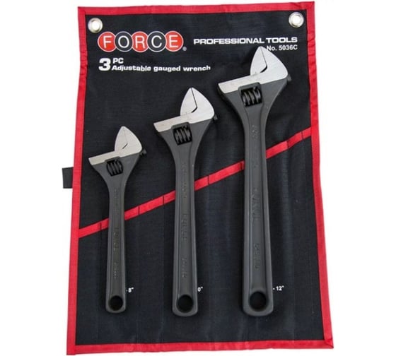 Изображение товара Набор разводных ключей FORCE 5036С 3 предмета, свёртка 5036C