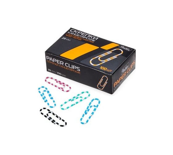 Изображение товара Канцелярские скрепки Hatber цветные 28 мм Зебра 100 шт. в картонной коробке, 10 шт. 040772