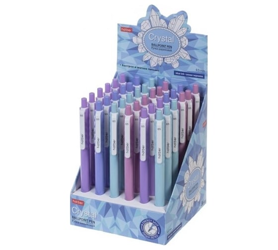 Изображение товара Шариковая ручка Hatber автоматическая CRYSTALL Ассорти 0.5мм чернила на масляной основе soft ink 36шт в картонной коробке, 36шт. 079554