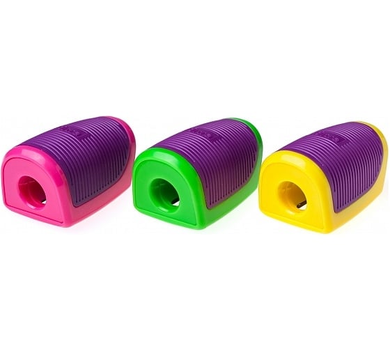 Изображение товара Точилка Hatber ULTRA Пластиковая Цветная с резинов. вставкой Ассорти 3 цв. 36шт в пластик.боксе без штрихкода, 36шт. 055664