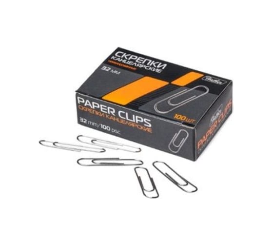 Изображение товара Канцелярские скрепки Hatber никелированные круглые 32мм 100 шт. в картонной коробке, 10 шт. 040769