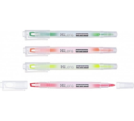 Изображение товара Набор текстовыделителей Hatber Hi-Lens NEON Двухсторонний 4шт в прозрачном ПВХ-боксе , 1шт. 066141