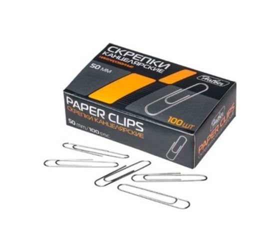 Изображение товара Канцелярские скрепки Hatber никелированные круглые 50мм 100 шт. в картонной коробке, 10 шт. 040770