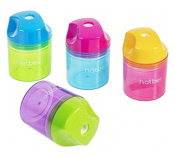 Изображение товара Точилка Hatber SPIKE Пластиковая Цветная с контейнером Ассорти 4 цв. 12шт. в картонной Дисплей-витрине , 12шт. 078196