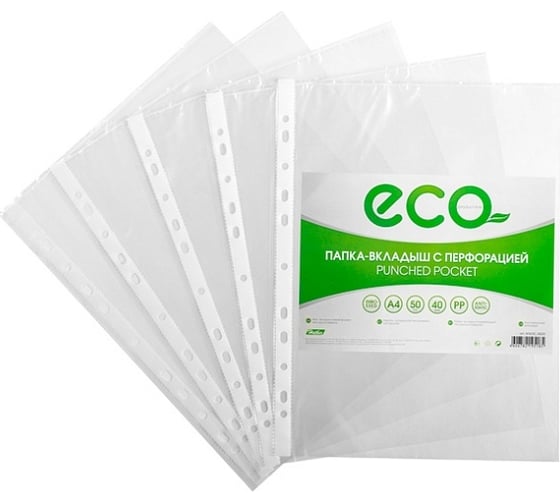 Изображение товара Папка-вкладыш Hatber с перфорацией А4 40мкм ECO упаковка по 50шт, 60 шт. в упаковке 040217