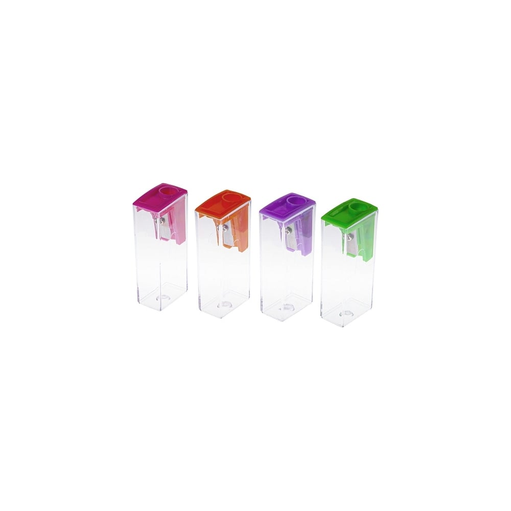 Изображение товара Точилка Hatber TOWER пластиковая цветная с контейнером 24 шт Ассорти