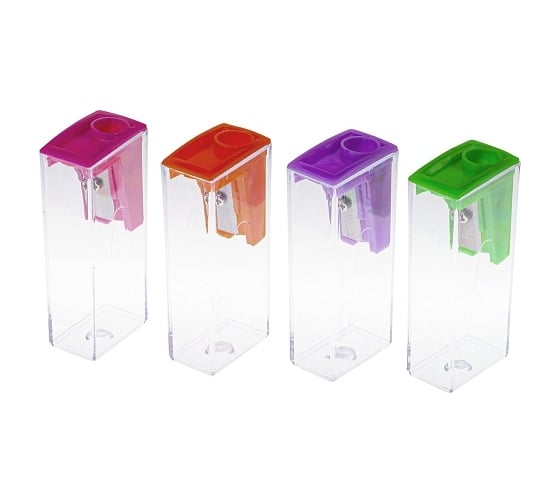 Изображение товара Точилка Hatber TOWER Пластиковая Цветная с контейнером Ассорти 4 цв. 24шт в картонном пенале без штрихкода, 24шт. 047490