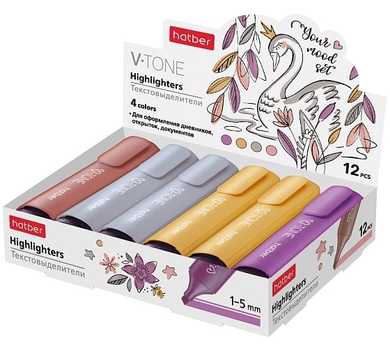 Изображение товара Текстовыделитель Hatber V-tone Metallic ассорти 1мм/5мм 12шт. в картонной коробке, 12шт. 073889