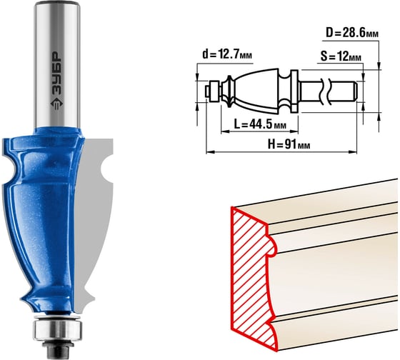 Изображение товара Кромочная фигурная фреза ЗУБР Профессионал №3, 28.6x44.5 мм 28714-44.5