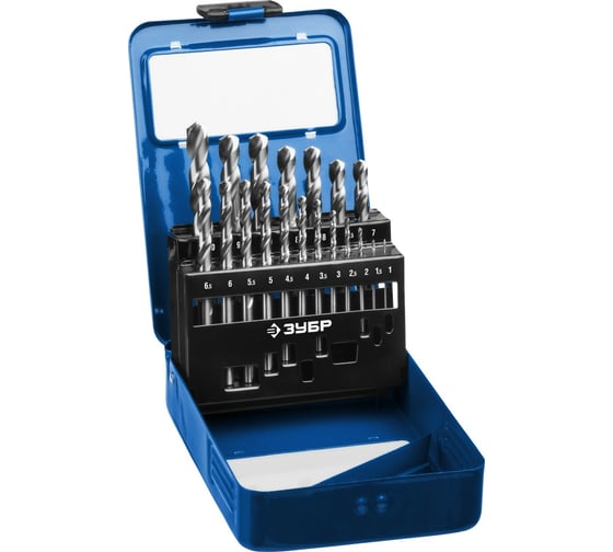 Изображение товара Набор сверл по металлу ЗУБР Проф-А 19 шт, 1-10 мм, сталь Р6М5 29625-H19