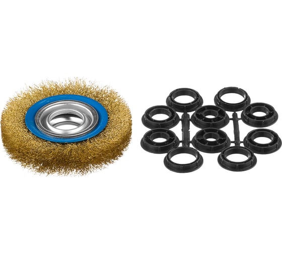 Изображение товара Щетка дисковая ПРОФЕССИОНАЛ (125х32 мм; 0.3 мм; витая стальная латунированная проволока) для точильно-шлифовального станка Зубр 35186-125_z01