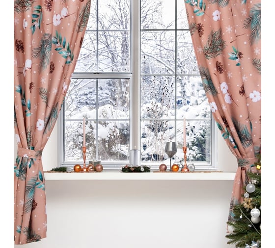Изображение товара Комплект штор для кухни Этель Fir branches с подхватами, 145x180 см, 2 шт, габардин 7868978