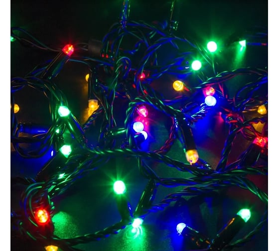 Изображение товара Гирлянда NEON-NIGHT Нить 10м 100 LED мультиколор, черный ПВХ, IP65, без комплекта подключения 305-179