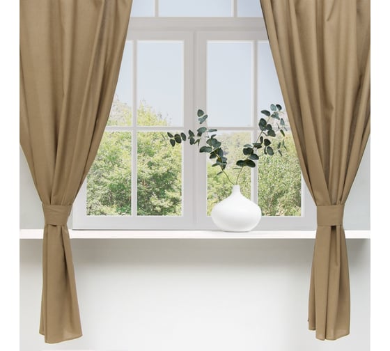 Изображение товара Шторы для кухни Этель ECO цвет оливковый, 132x180 см - 2 шт, подхваты - 2 шт, 70% хлопок, 30% лён 9631119