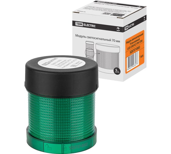 Изображение товара Светосигнальный модуль TDM ELECTRIC 70 мм, зеленый (LED 230В AC) IP54 SQ0737-0002