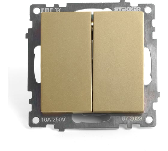 Изображение товара 2-клавишный механизм выключателя STEKKER 250в, 10а, серия катрин, золото, gls10-7104-08, 49216