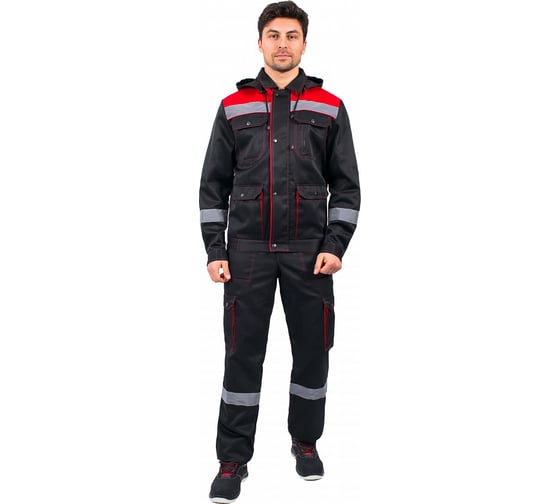 Изображение товара Костюм с полукомбинезоном Нейч-2 СОП с капюшоном Факел (ткань смесовая, 210) черный/красный, 48-50; 182-188 87471187.004