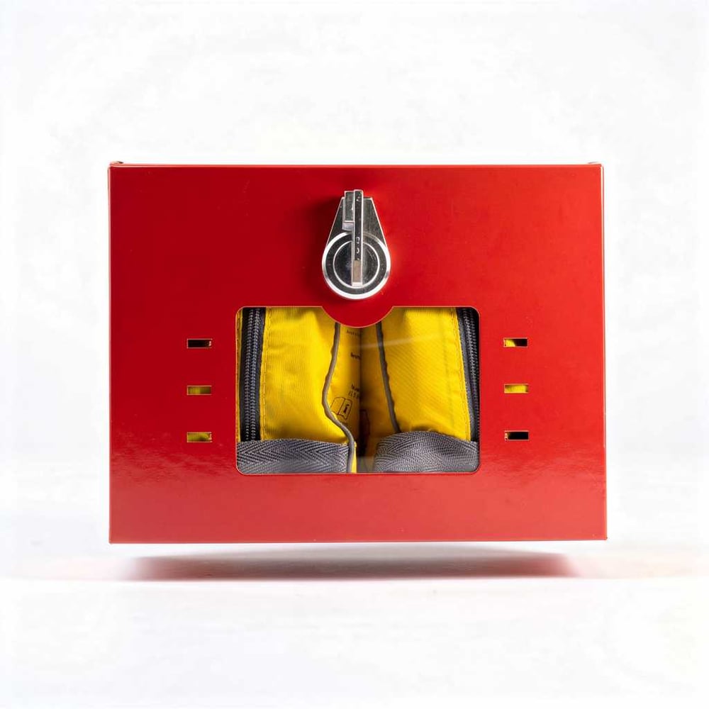 Изображение товара Контейнер для хранения самоспасателей УФМС-2 красный из стали с крышкой