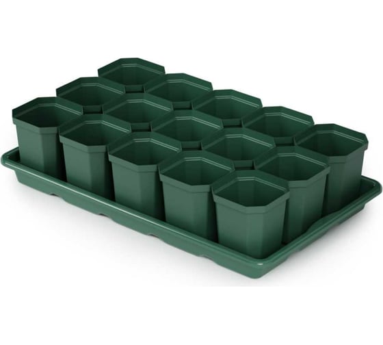Изображение товара Набор для рассады ЗПИ «Альтернатива» 15 стаканов, 410x245x95 мм, с поддоном М1007