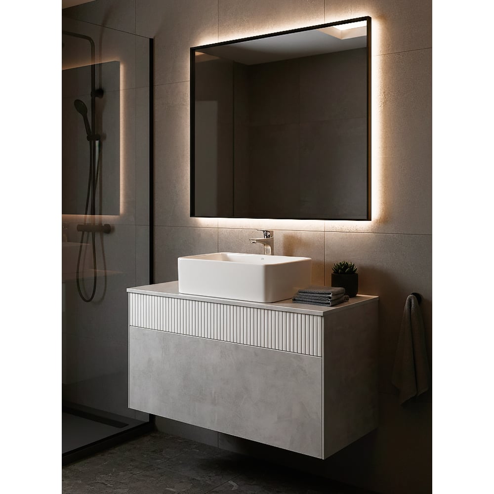 Изображение товара Тумба-умывальник AQUATON Марбл 100 Слэйт Белый матовый для современных ванных комнат