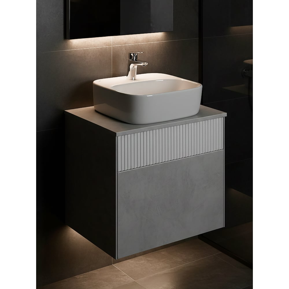 Изображение товара Тумба для умывальника AQUATON Марбл 60 Слэйт/Белый матовый современная напольная