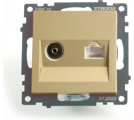 Изображение товара Механизм розетки STEKKER tv + компьютерная rj-45, серия катрин, золото, gls00-7106-08, 49230