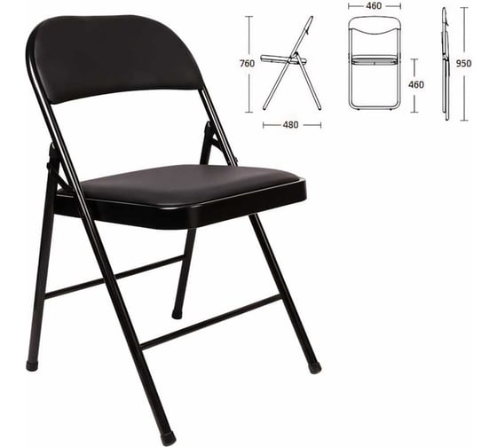 Изображение товара Складной стул для дома и офиса BRABIX Golf Plus CF-003 Комфорт черный каркас, кожзам черный, 531566