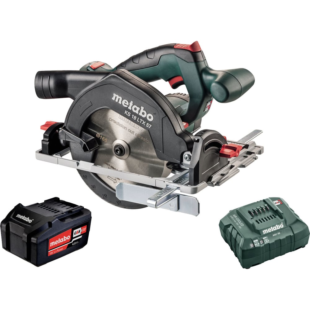 фото Аккумуляторная дисковая пила metabo ks 18 ltx 57 + 1 li-powerх 4 ач + зу asc30-36 t03480