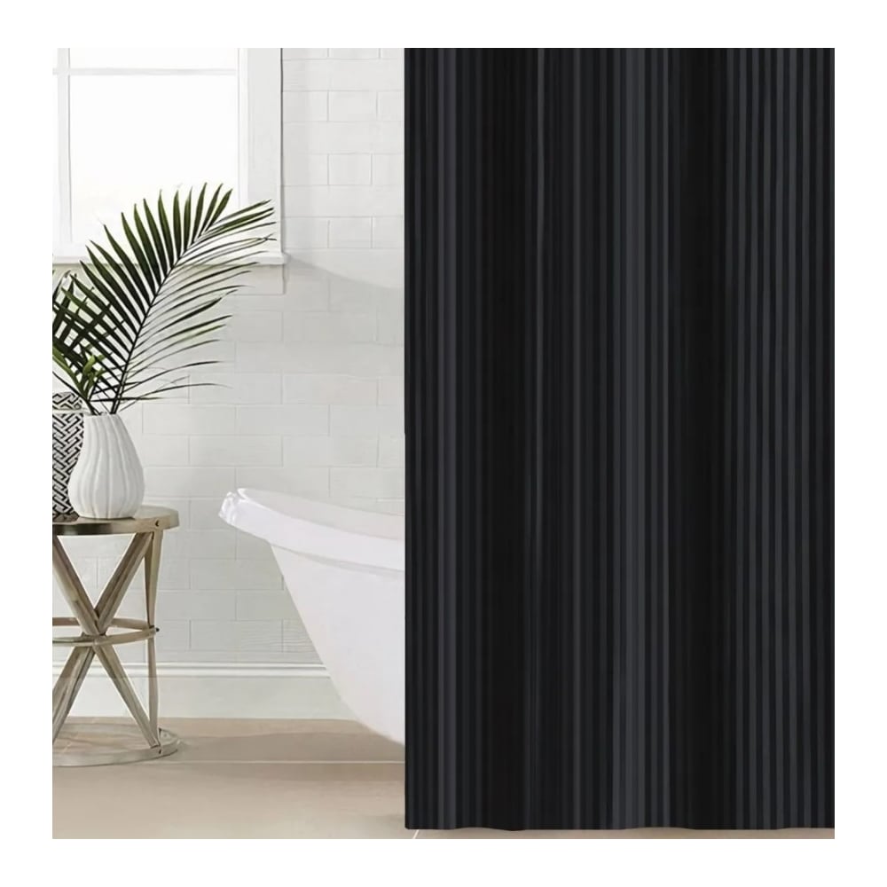 Изображение товара Стеганая ванная штора Этель полоска черный 180x200 см водоотталкивающая