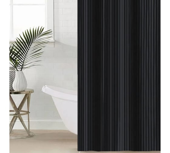 Изображение товара Штора в ванную Этель в полоску цвет черный, 180x200 см, 80гр/м2, 100% полиэстер 9748882