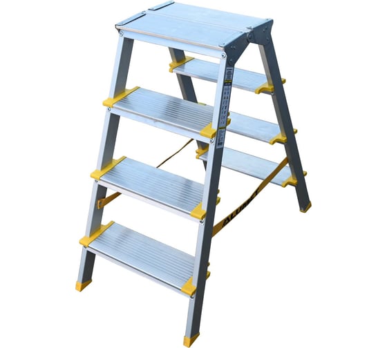 Изображение товара Cтремянка Алюмет алюминиевая двухсторонняя с анодированным покрытием с широкими ступенями 2х4 ступеней. Серия ASD 5204