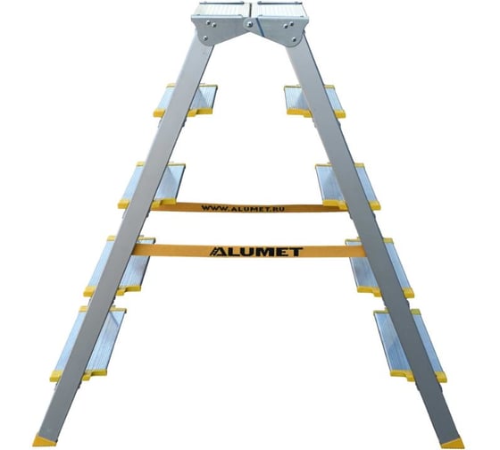 Изображение товара Стремянка Алюмет алюминиевая двухсторонняя с анодированным покрытием с широкими ступенями 2х5 ступеней. Серия ASD 5205