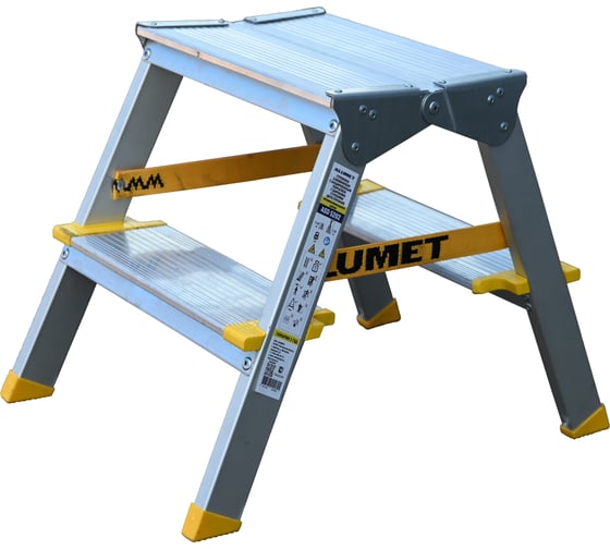 Изображение товара Стремянка Алюмет алюминиевая двухсторонняя с анодированным покрытием с широкими ступенями 2х2 ступеней. Серия ASD 5202