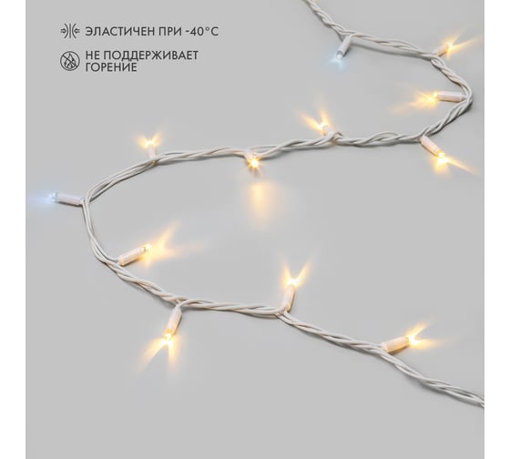 Изображение товара Гирлянда NEON-NIGHT Нить, 20м, 200 LED теплый белый, белый каучук, IP67, с эффектом мерцания белый 315-186