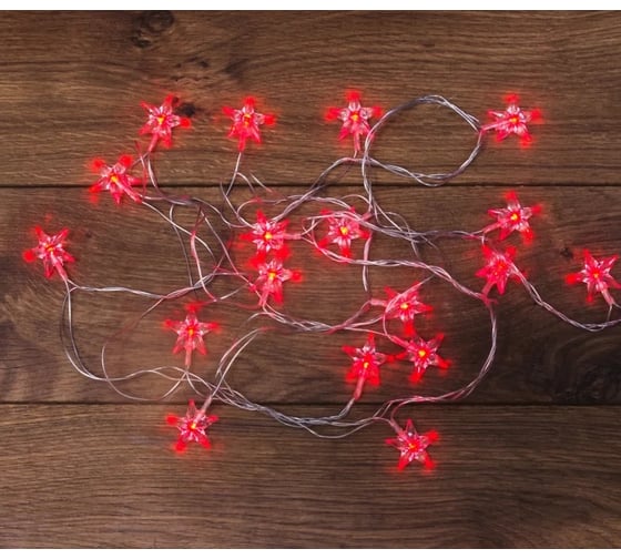 Изображение товара Светодиодная гирлянда NEON-NIGHT Звездочки 8 режимов, 2.8м, 20 LED, прозрачный провод, красный 303-034