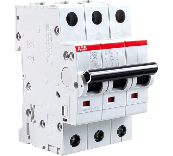 Изображение товара Автоматический трехполюсный выключатель ABB 50А С S203 6кА 2CDS253001R0504