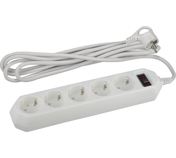 Изображение товара Сетевой фильтр ЭРА USF-5es-5m-W белый с заземлением 3x0,75мм2, с выкл, 5гн, 5м Б0019738