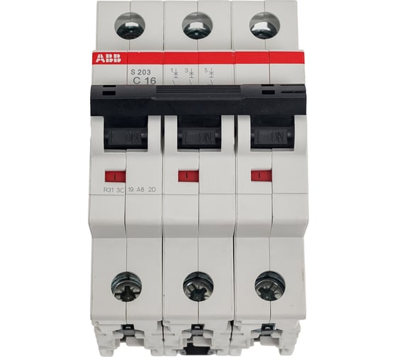 Изображение товара Автоматический трехполюсный выключатель ABB 16А С S203 6кА 2CDS253001R0164