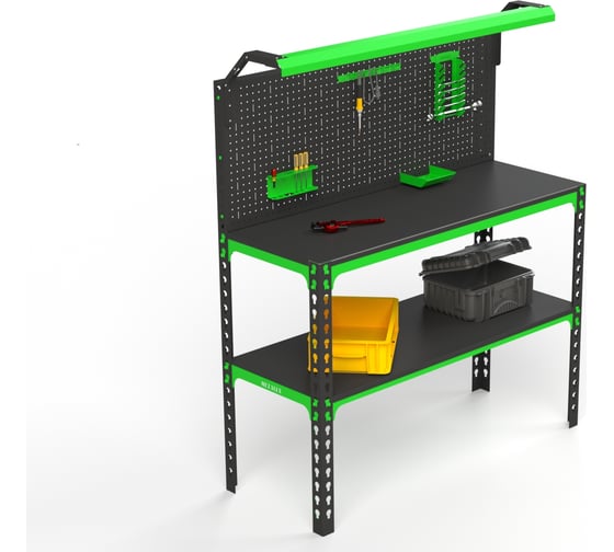 Изображение товара Верстак ООО Металекс серия SUN 950x1600x600 мм, одна полка + перфопанель с комплектом освещения 111382