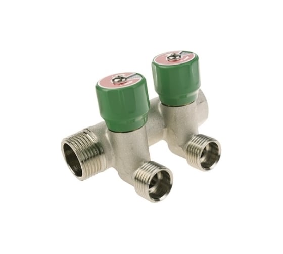 Изображение товара Модульный коллектор ELSEN 3/4 дюйма, 3 контура, размер отвода-1/2 НР (плоское уплотнение), с вентилями, латунь EMW03.03