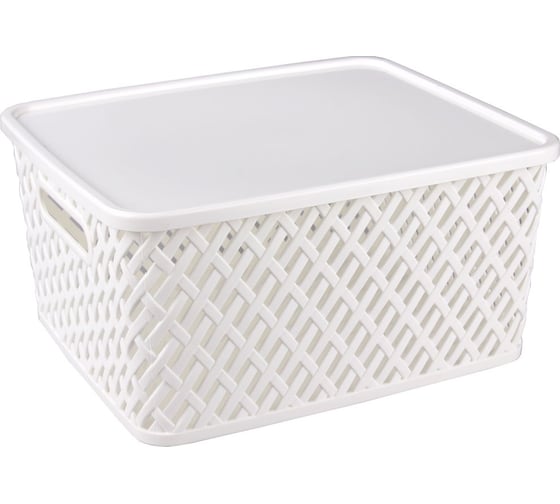 Изображение товара Корзина ЗПИ Альтернатива Плетенка 350x290x175 мм, с крышкой, белый М3582