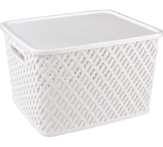 Изображение товара Корзина ЗПИ Альтернатива Плетенка 350x290x225 мм, с крышкой, белый М3591