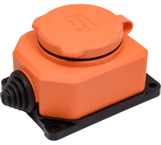 Изображение товара Настенная розетка UNIVersal с заглушкой c/з каучук "компакт" 16а 250в ip44 оранжевая (еврослот) 3037