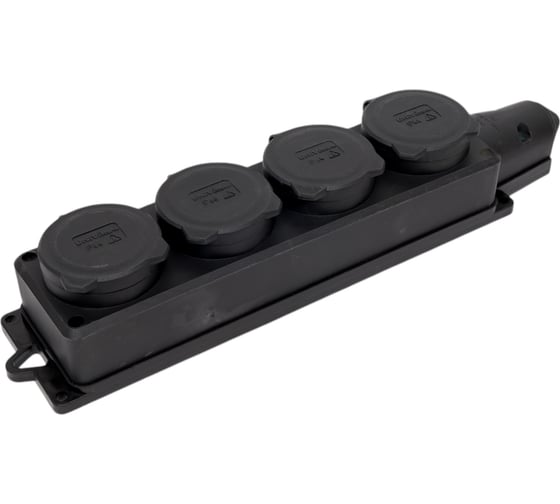 Изображение товара 4-х местная однофазная колодка UNIVersal с заглушками "компакт" с/з каучук 16а 250в ip44 цвет черный (еврослот) 602231